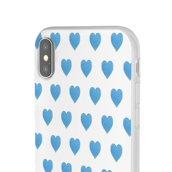 Flexible Phone Case - Preppy Hearts Watercolor Blue iPhone Protection access to all Ports & Functions Great Gift
