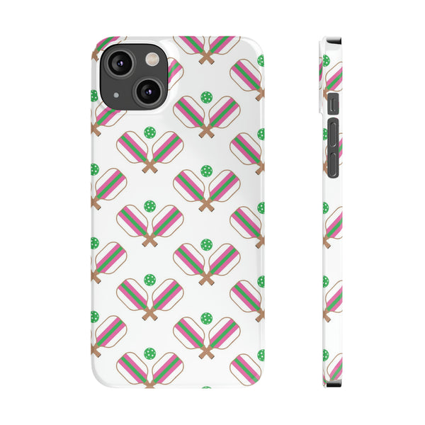 Pickle Ball Pickleball Lover Phone Case, Samsung,  iPhone Case Slim and Sleek, Preppy and Classic, Impact Resistant Shell Pink & Green