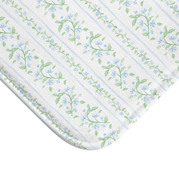 Bath Mat Chinoiserie Stripes Blue + Green , Two Sizes, anti-slip back