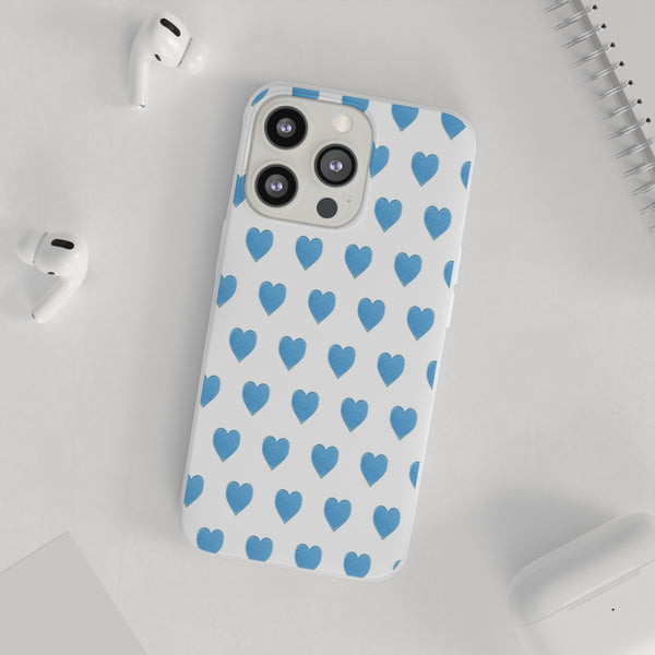 Flexible Phone Case - Preppy Hearts Watercolor Blue iPhone Protection access to all Ports & Functions Great Gift