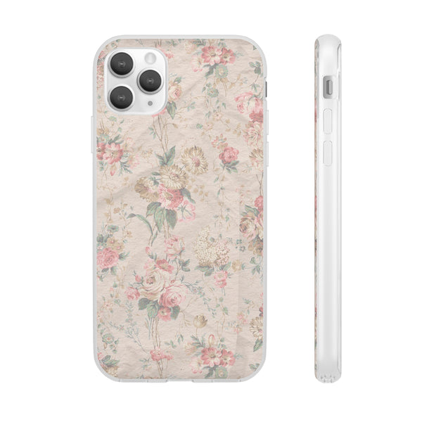 Flexible Phone Case in Romantic Floral Print - Beige, Neutral Tones