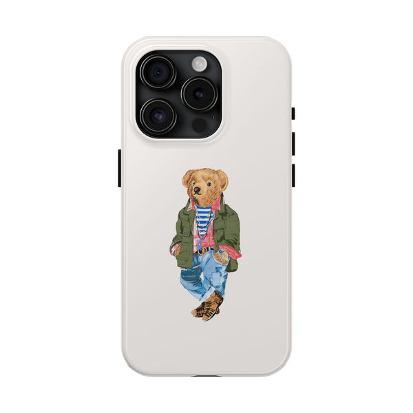 Preppy Bear Cargo Jacket iPhone case, Tough Protective double layer