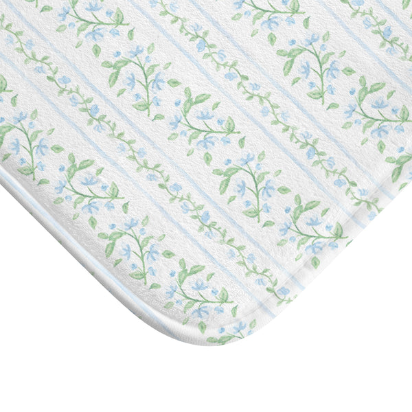 Bath Mat Chinoiserie Stripes Blue + Green , Two Sizes, anti-slip back