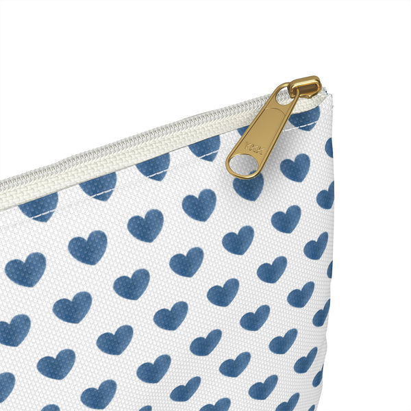 Preppy Navy Hearts Zip Clutch Pouch, Makeup toiletry travel bag, laminated interior