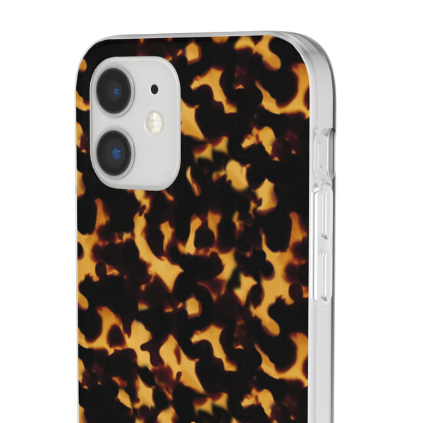 Flexible Phone Case - Tortoise Print Chic Spots leopard in classic neutral phones iphone Samsung clear access to all ports and functions