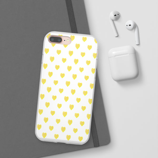 Flexible Phone Case - Yellow Hearts, Preppy iPhone case, Nantucket, Hamptons Inspired Samsung, Gift Present White Background, Clear Case