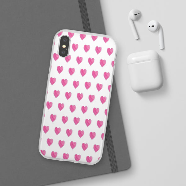 Flexible Phone Case - Preppy Hearts Watercolor Pink - Clear Shell pink Hearts - your case color will show through