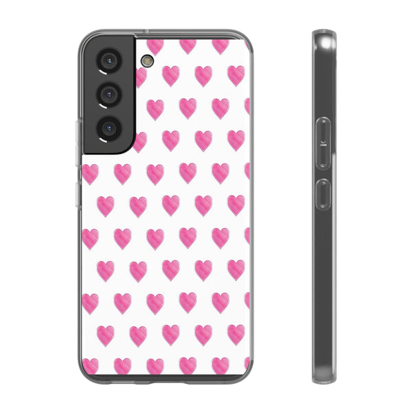 Flexible Phone Case - Preppy Hearts Watercolor Pink - Clear Shell pink Hearts - your case color will show through