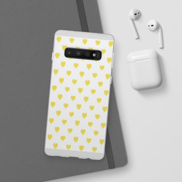 Flexible Phone Case - Yellow Hearts, Preppy iPhone case, Nantucket, Hamptons Inspired Samsung, Gift Present White Background, Clear Case