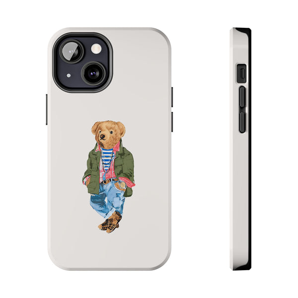 Preppy Bear Cargo Jacket iPhone case, Tough Protective double layer