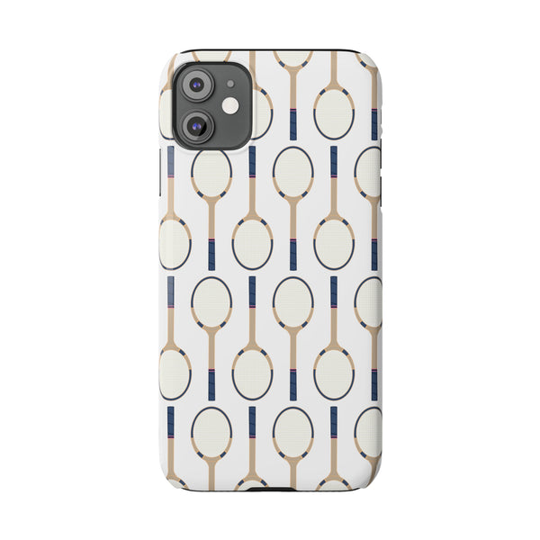 Vintage Tennis Racket in Navy  Phone Case Slim and Sleek, Preppy and Classic, Impact Resistant Shell