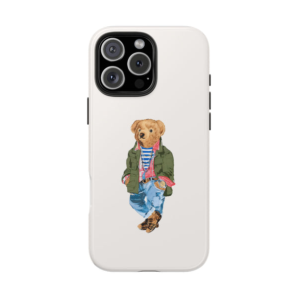 Preppy Bear Cargo Jacket iPhone case, Tough Protective double layer