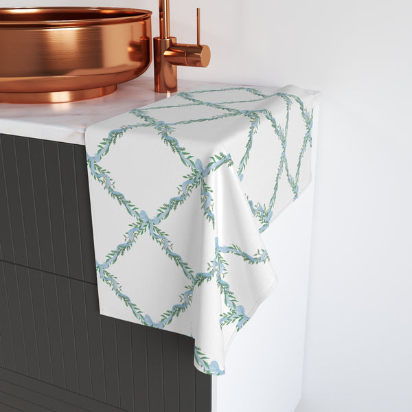 Hand Towel Bow Lattice Pattern Blue