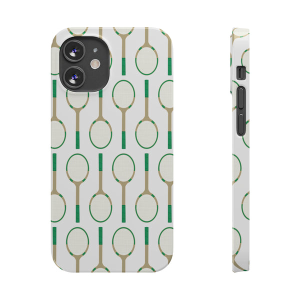 Vintage Tennis Racket in Green Phone Case Slim and Sleek, Preppy and Classic, Impact Resistant Shell