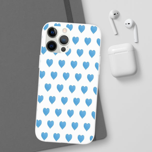 Flexible Phone Case - Preppy Hearts Watercolor Blue iPhone Protection access to all Ports & Functions Great Gift