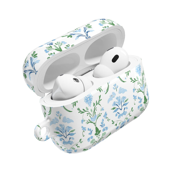 Block Print Blue and Green Floral Pattern AirPod Case, , Gift for Her, Cute Accessories,  Preppy, Grand Millennial