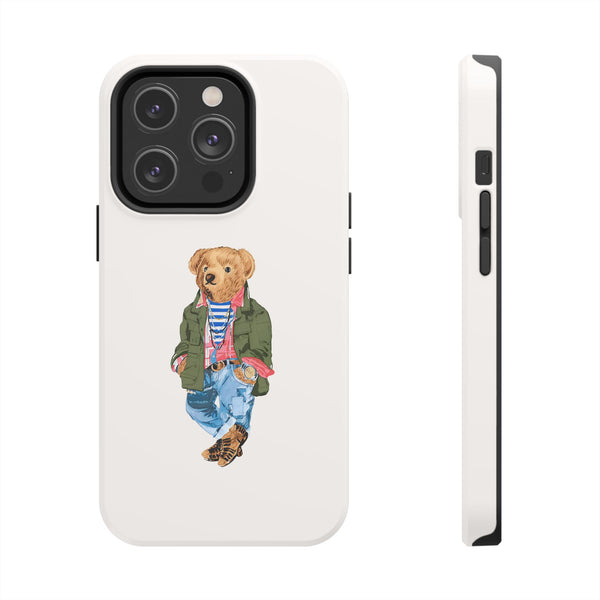 Preppy Bear Cargo Jacket iPhone case, Tough Protective double layer