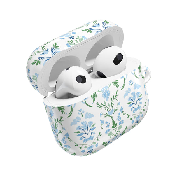 Block Print Blue and Green Floral Pattern AirPod Case, , Gift for Her, Cute Accessories,  Preppy, Grand Millennial