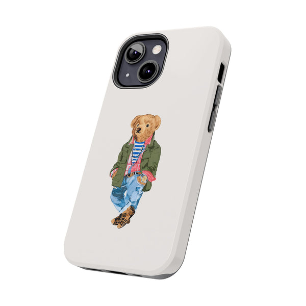 Preppy Bear Cargo Jacket iPhone case, Tough Protective double layer