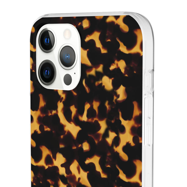 Flexible Phone Case - Tortoise Print Chic Spots leopard in classic neutral phones iphone Samsung clear access to all ports and functions