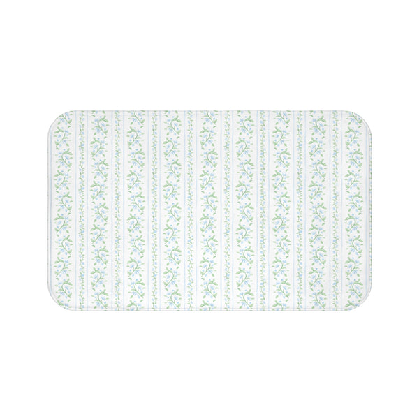 Bath Mat Chinoiserie Stripes Blue + Green , Two Sizes, anti-slip back