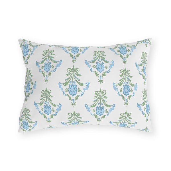 Blue Floral Strped Floral Outdoor Pillows, Grand Millennial Design, Block Print, Patio Cushion Covers, Preppy Home Decor
