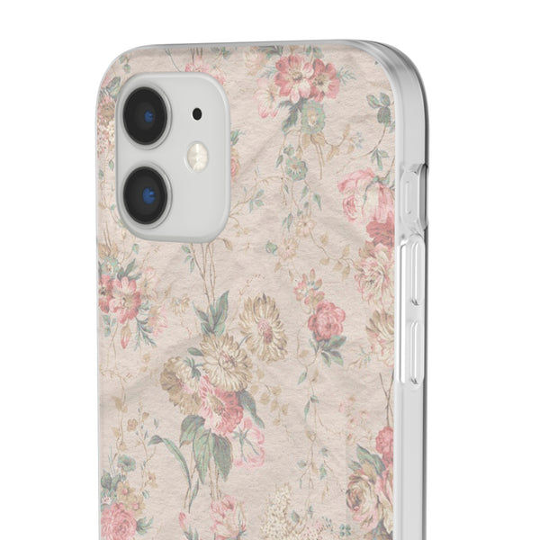 Flexible Phone Case in Romantic Floral Print - Beige, Neutral Tones