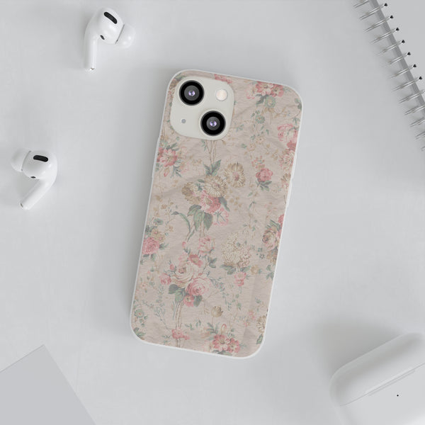 Flexible Phone Case in Romantic Floral Print - Beige, Neutral Tones