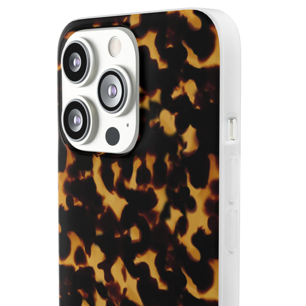 Flexible Phone Case - Tortoise Print Chic Spots leopard in classic neutral phones iphone Samsung clear access to all ports and functions