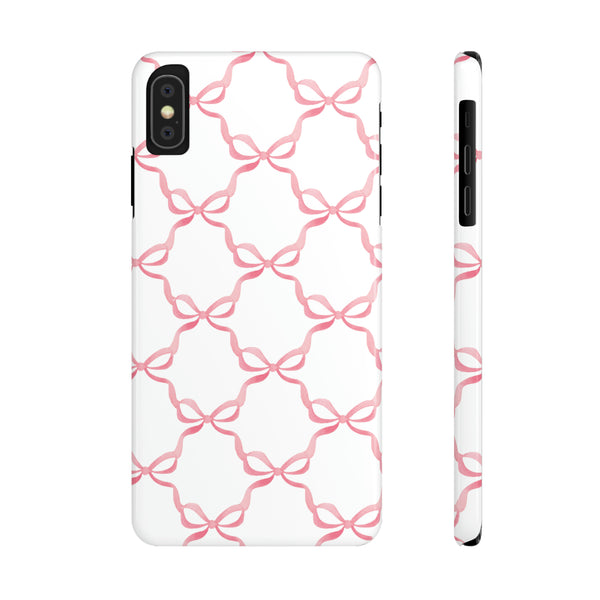 Bow Print, Coquette pink and white, loveshackfancy inspired, preppy print Phone Case Slim and Sleek, all iPhone 15 14 Plus Pro Max 13