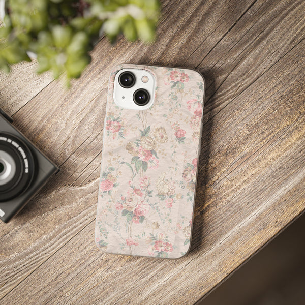 Flexible Phone Case in Romantic Floral Print - Beige, Neutral Tones