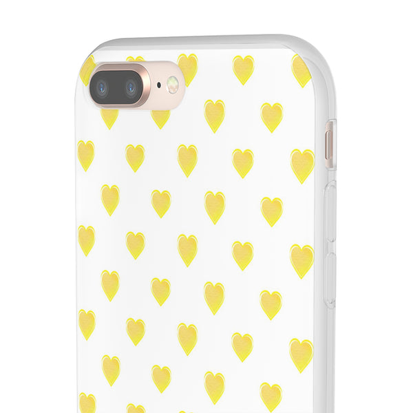 Flexible Phone Case - Yellow Hearts, Preppy iPhone case, Nantucket, Hamptons Inspired Samsung, Gift Present White Background, Clear Case