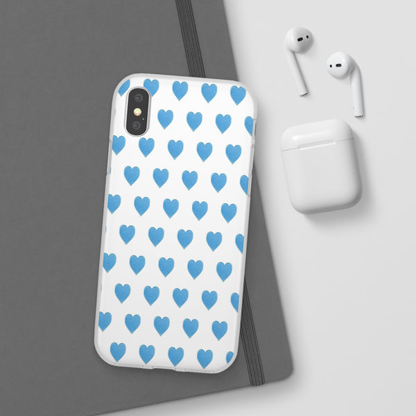 Flexible Phone Case - Preppy Hearts Watercolor Blue iPhone Protection access to all Ports & Functions Great Gift