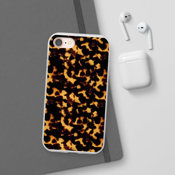 Flexible Phone Case - Tortoise Print Chic Spots leopard in classic neutral phones iphone Samsung clear access to all ports and functions