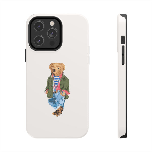 Preppy Bear Cargo Jacket iPhone case, Tough Protective double layer
