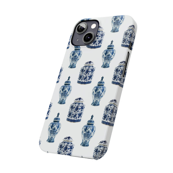 Chinoiserie Chic Toile Ginger Jar, Vase,  Phone Case in Blue and White Slim and Sleek, Preppy and Classic, Access to all Ports