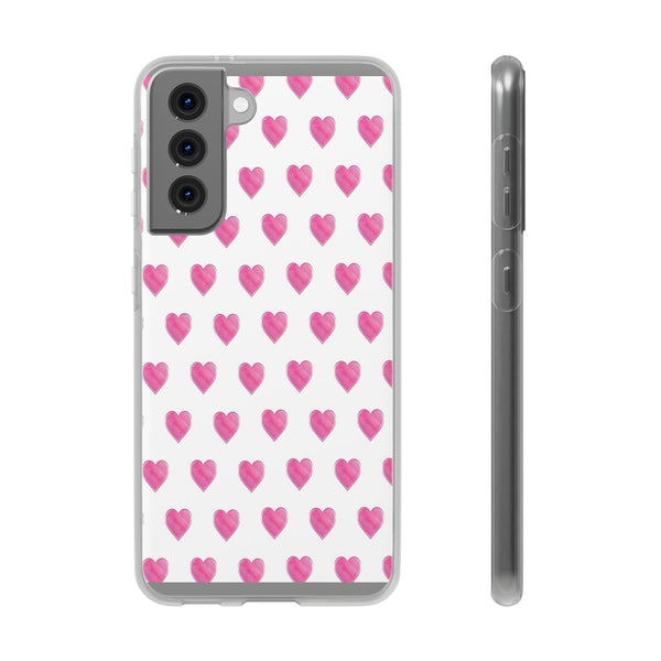 Flexible Phone Case - Preppy Hearts Watercolor Pink - Clear Shell pink Hearts - your case color will show through