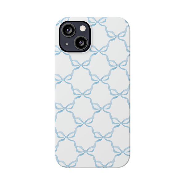 Coquette blue and white,  preppy bow print Phone Case Slim and Sleek, all iPhone 15 14 Plus Pro Max 13