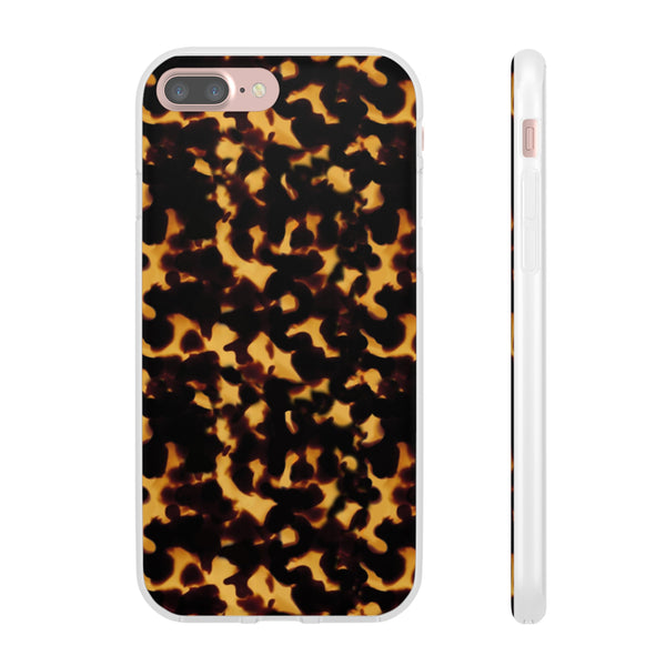 Flexible Phone Case - Tortoise Print Chic Spots leopard in classic neutral phones iphone Samsung clear access to all ports and functions