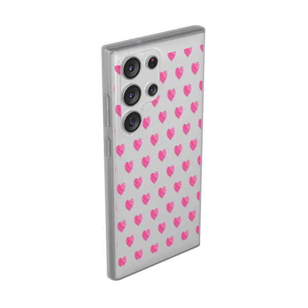 Flexible Phone Case - Preppy Hearts Watercolor Pink - Clear Shell pink Hearts - your case color will show through