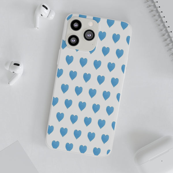 Flexible Phone Case - Preppy Hearts Watercolor Blue iPhone Protection access to all Ports & Functions Great Gift