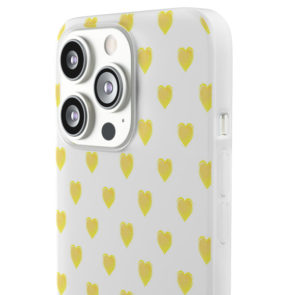 Flexible Phone Case - Yellow Hearts, Preppy iPhone case, Nantucket, Hamptons Inspired Samsung, Gift Present White Background, Clear Case