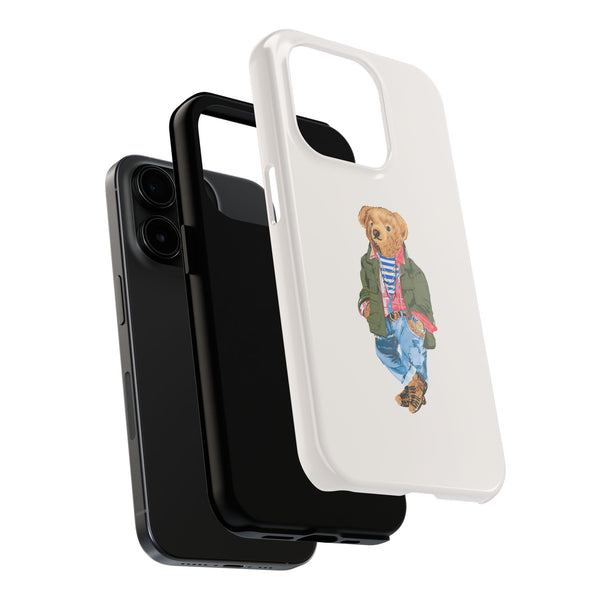 Preppy Bear Cargo Jacket iPhone case, Tough Protective double layer