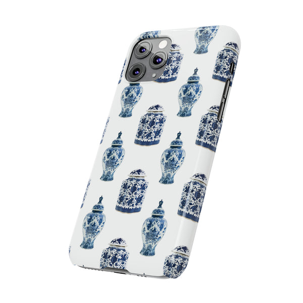 Chinoiserie Chic Toile Ginger Jar, Vase,  Phone Case in Blue and White Slim and Sleek, Preppy and Classic, Access to all Ports