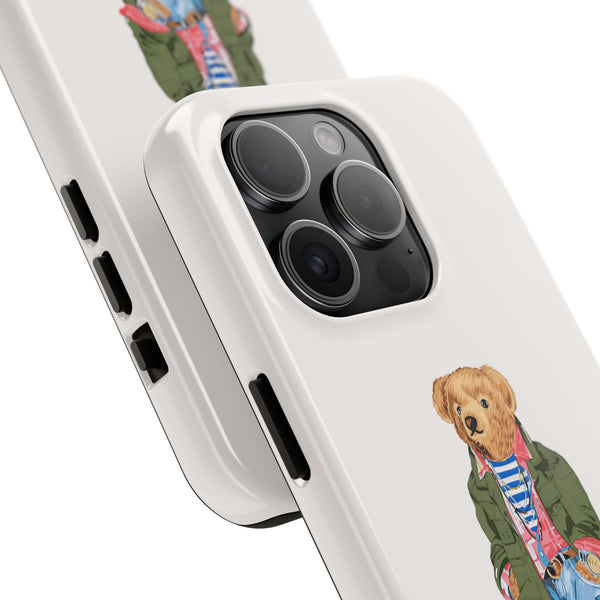 Preppy Bear Cargo Jacket iPhone case, Tough Protective double layer