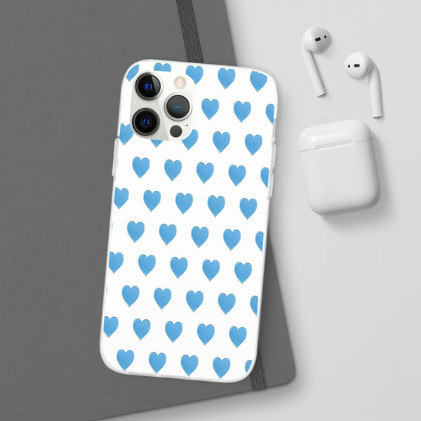 Flexible Phone Case - Preppy Hearts Watercolor Blue iPhone Protection access to all Ports & Functions Great Gift