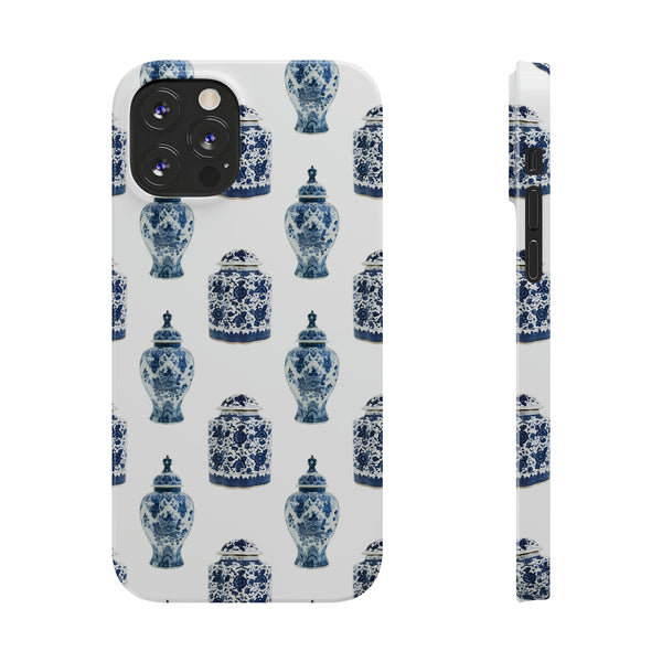 Chinoiserie Chic Toile Ginger Jar, Vase,  Phone Case in Blue and White Slim and Sleek, Preppy and Classic, Access to all Ports