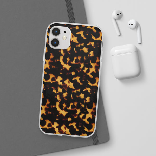 Flexible Phone Case - Tortoise Print Chic Spots leopard in classic neutral phones iphone Samsung clear access to all ports and functions
