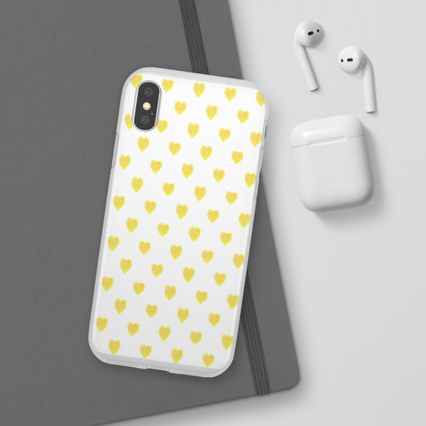 Flexible Phone Case - Yellow Hearts, Preppy iPhone case, Nantucket, Hamptons Inspired Samsung, Gift Present White Background, Clear Case