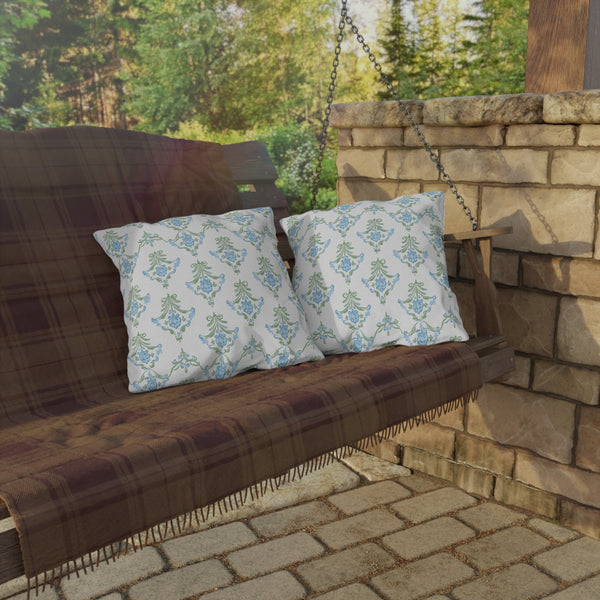 Blue Floral Strped Floral Outdoor Pillows, Grand Millennial Design, Block Print, Patio Cushion Covers, Preppy Home Decor
